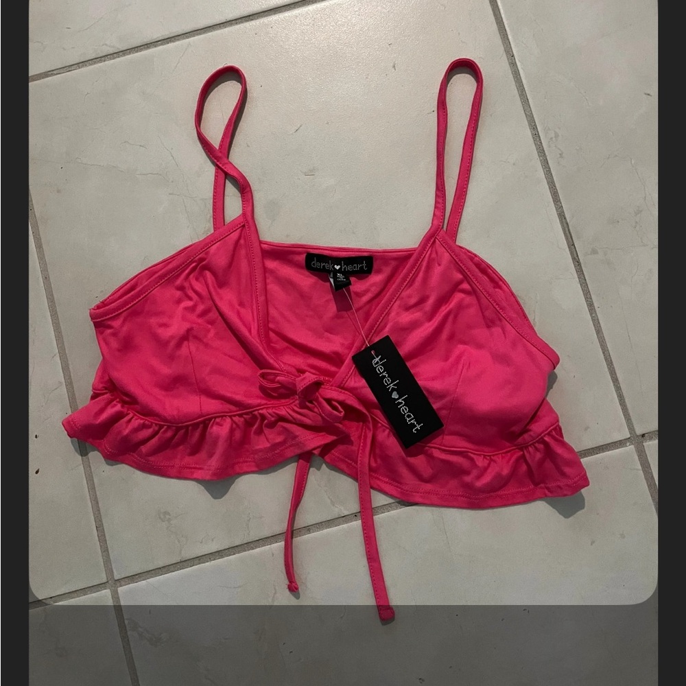 NWT XL juniors crop top shirt pink Derek Hart 1485